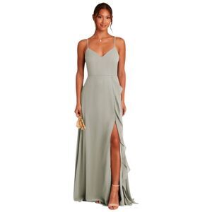 NWT Birdy Grey Theresa Maxi Dress Spaghetti Straps Cascade Ruffle Chiffon Sage M